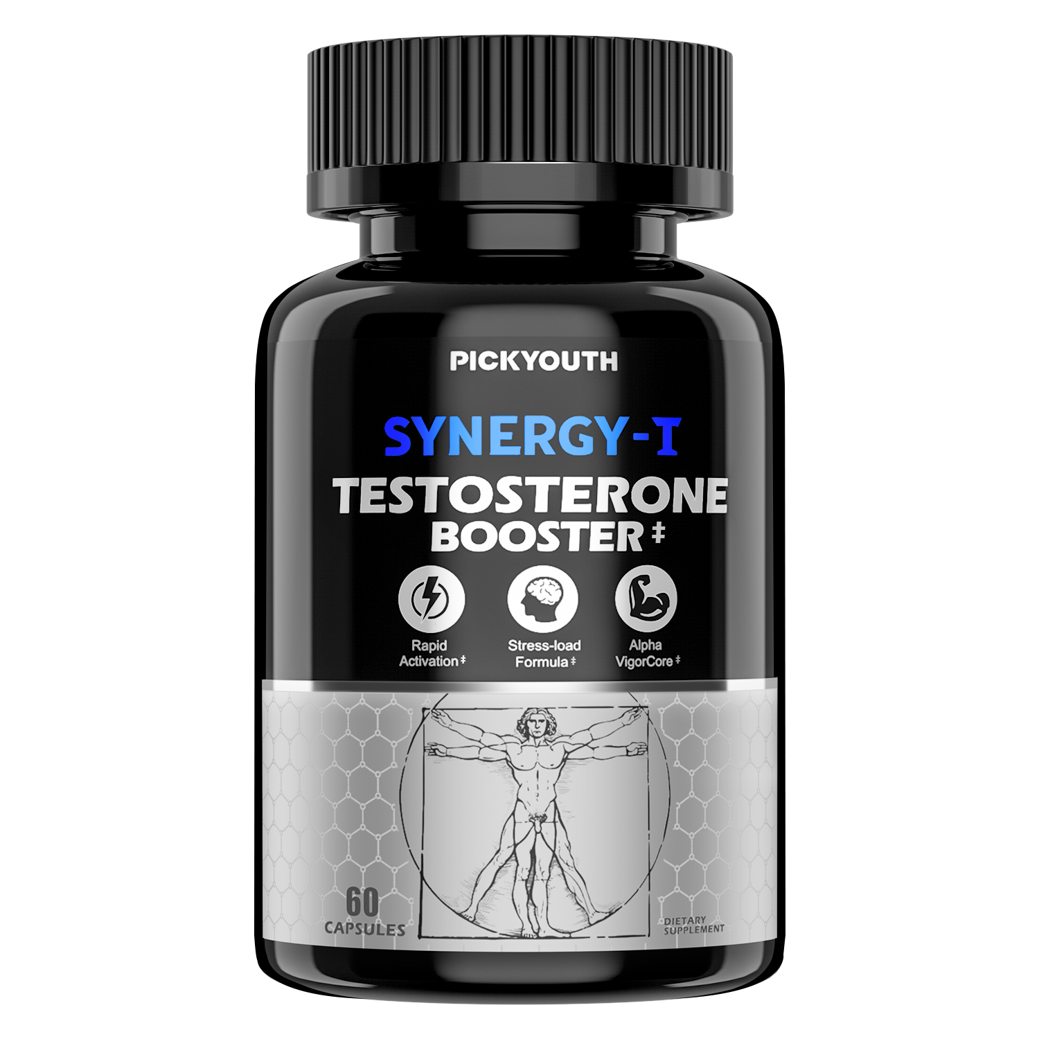 Pickyouth Synergy-T Testosterone Booster Supplement for Men, 60 Count
